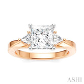 1/4 Ctw Princess Shape Trillion Cut & Round Cut Diamond Semi-Mount Engagement Ring in 14K Rose and White Gold